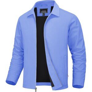 Men's Stylish Jackets Coat Blue Lightweight Casual Full Zip Up Pockets Golf